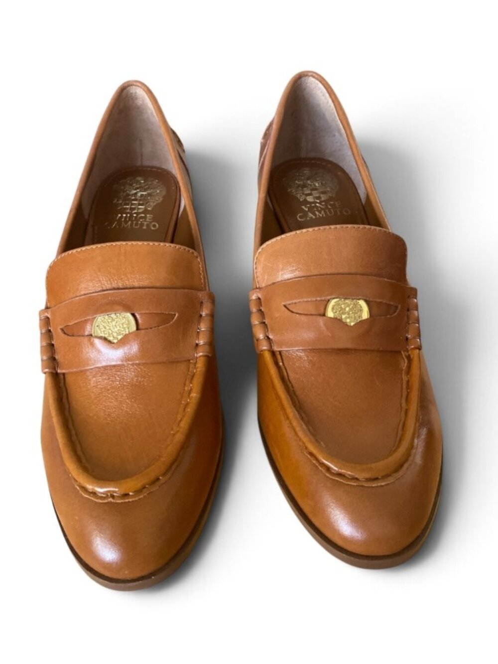 Vince Camuto Carissla Leather Block Heel Loafers 9M Brown NEW No Box